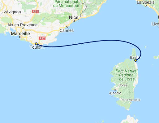 Map Toulon Bastia